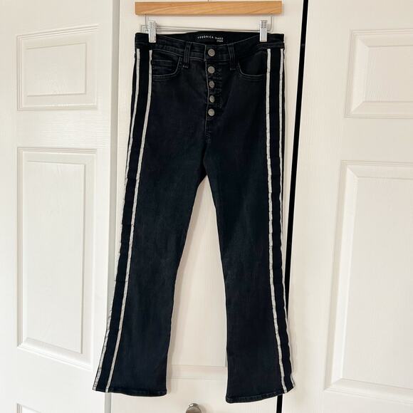 Veronica Beard Carolyn Baby Boot Jeans Black 29 Raven Wash Stripe Button Fly - Picture 2 of 9